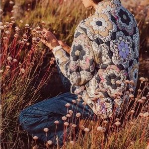 #9 Bohemian boho 60s 70s retro flower floral patchwork Coat Jacket Multicolor